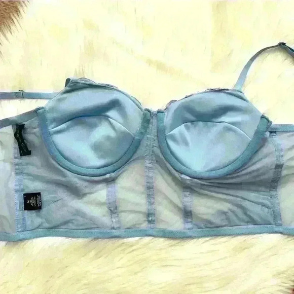 Say What Pastel Blue Corset Crop Top Medium - Picture 4 of 5